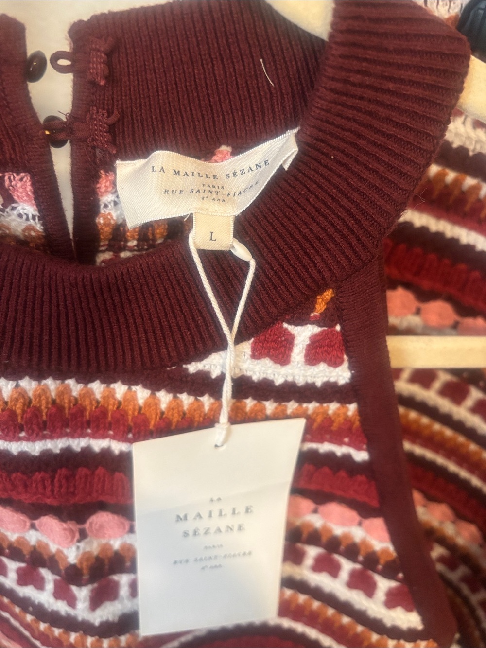 Sezane Burgundy Matching Set Multicolor Fair Isle Knit Sweater - Picture 2 of 9